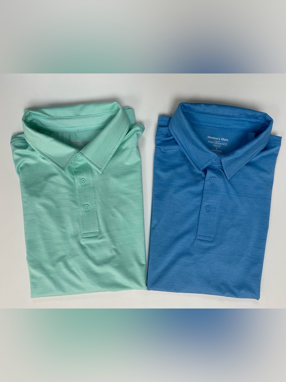 Set of Two Member’s Mark Men’s Performance Polo Shirts Size Large Blue Green EUC